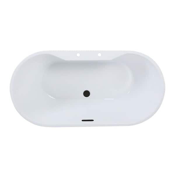 Aqua Eden 51 in. x 27.4 in. Acrylic Flatbottom Soaking Freestanding Bathtub in Glossy White/Matte Black with Drain