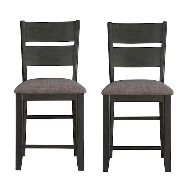 EVERGLADE HOME Lark 41 in. Gray Full Back Wood Frame Dining Bar Stool with Fabric Seat (Set of 2)