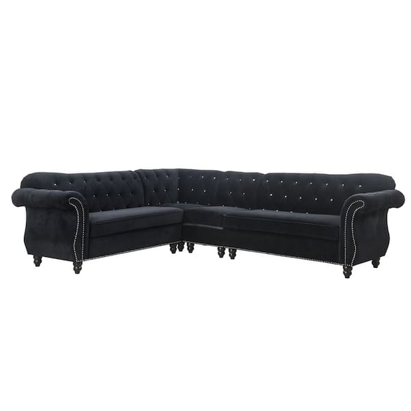 Acme Furniture Regan Black Velvet Sectional Sofa