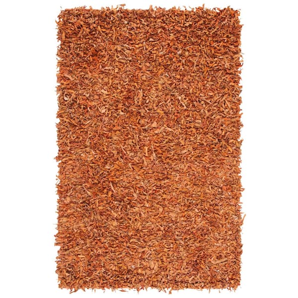 Leather Shag 6 ft. x 9 ft. Orange Solid Color Gradient Area Rug