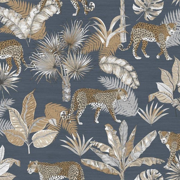Walls Republic Midnight Black Jungle Prowess Easy to Remove Animal Print Double Roll Wallpaper, Shelf Liner