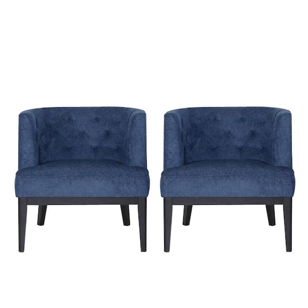 Noble House Suncook Navy Blue and Dark Brown Fabric Tufted Accent Chair (Set of 2)