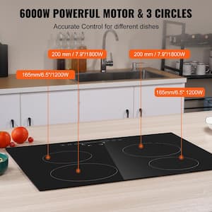 Built in Electric Stove Top 24 in. 4 Burners Glass Radiant Cooktop with Sensor Touch Control, Timer and Child Lock,Black