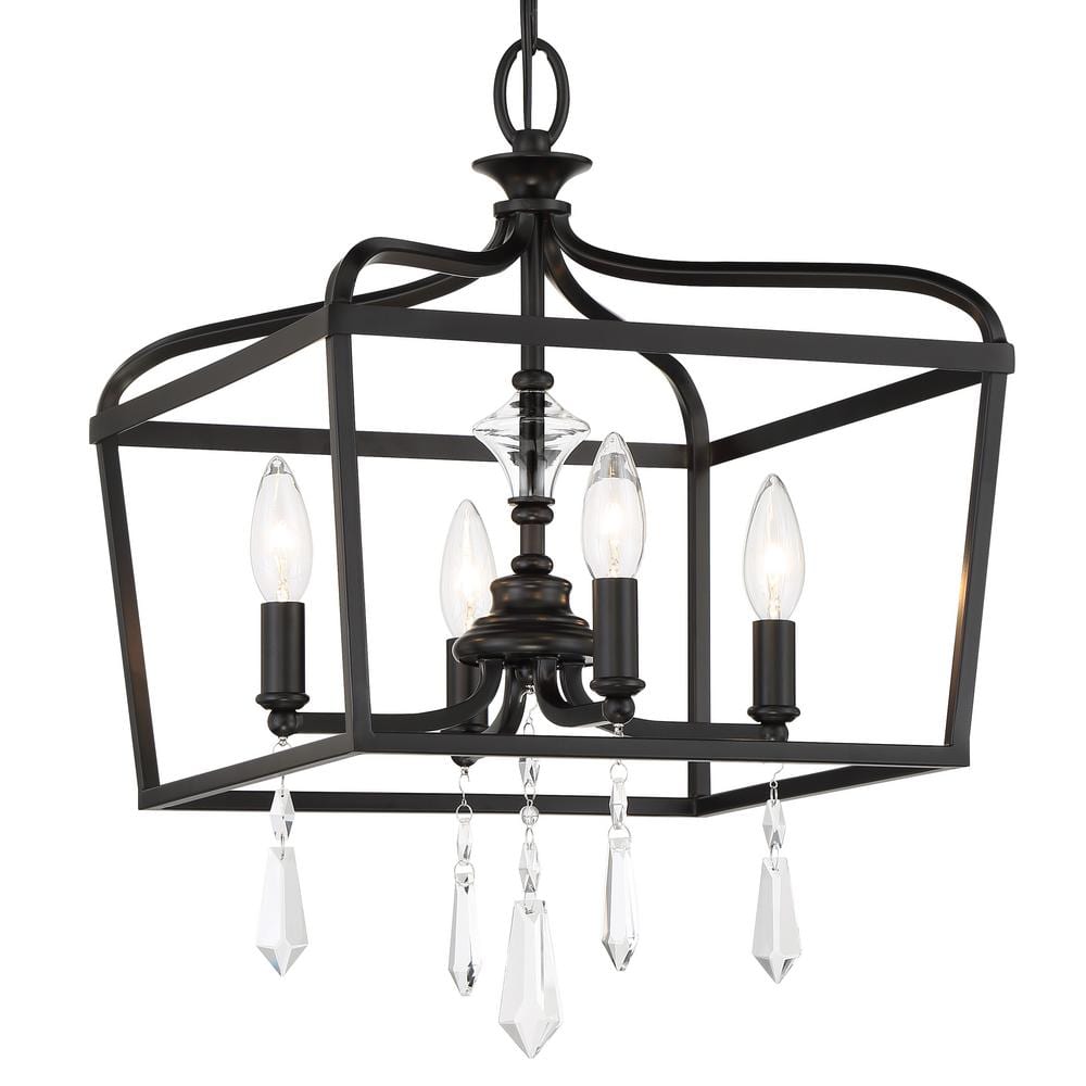 Coal Finish 4-Light Crystal Lantern Chandelier