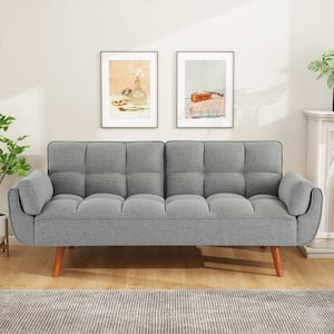 33 in. Gray Linen Twin Size Futon Sofa Bed, Convertible Couch Sleeper with Reclining Split Tufted Back