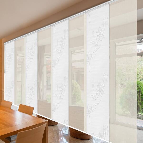 EMOH Sheer Variegate 130 in.-175 in.W x 94 in. L Adjustable 8-Panel Satin Nickel Double Rail Panel Track with 23.5 in. Slates