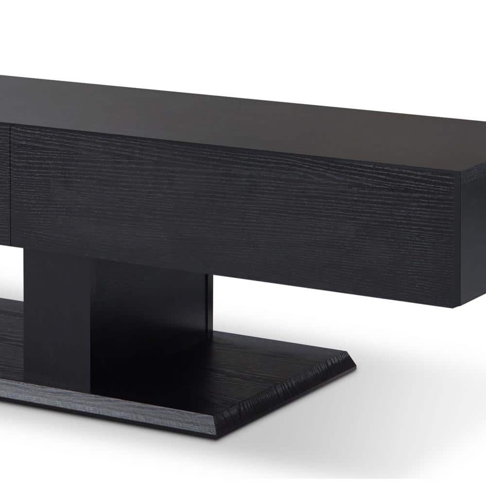 Black Veneer Double Pedestal TV Stand with Cabinet
