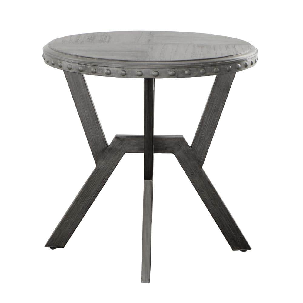 Contemporary 24" Gray Wood & Metal Round End Table