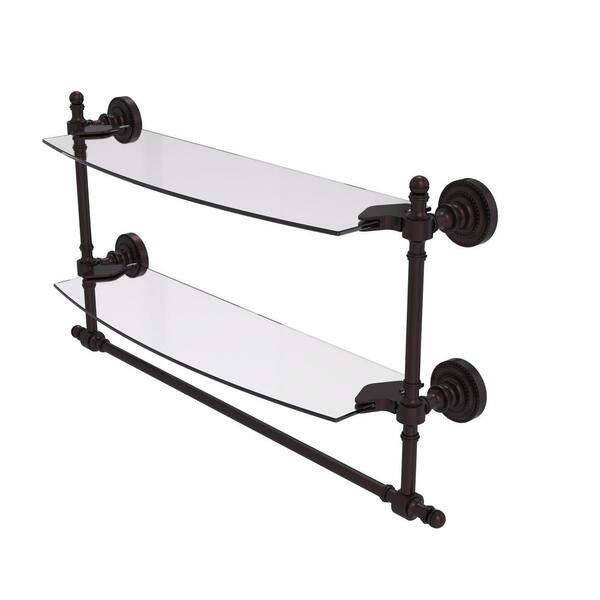 Allied Brass RD-34TB/18-SCH Retro Dot Collection 18 Inch Two Tiered Glass Shelf with Integrated Towel Bar Satin Chrome 