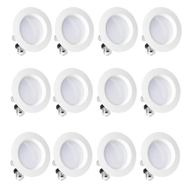 12-pack 4 in. 4000K Integrated LED Cool White Retrofit Recessed Trim Light Kit 9-Watt 750 Lumens, Dimmable, Wet Rated