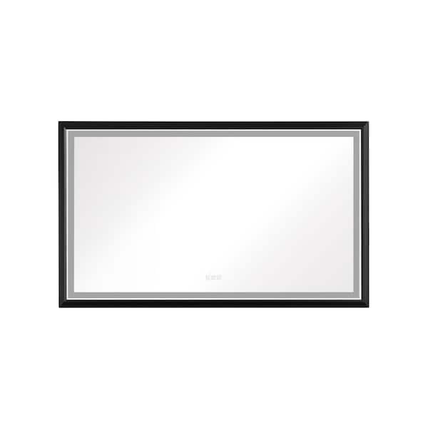 WELLFOR 72 in. W x 48 in. H Rectangular Aluminum Framed Anti-Fog Dimmable LED Wall Mount Bathroom Vanity Mirror in Matte Black
