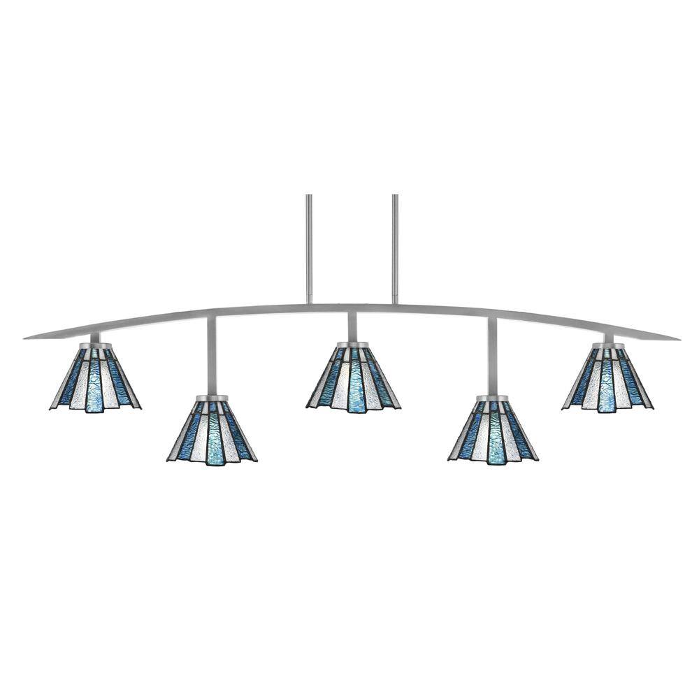 Siena 51.25 in. 5-Light Graphite Chandelier with 7 in. Sea Ice Art Glass Sh