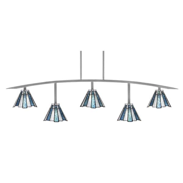 Unbranded Siena 51.25 in. 5-Light Graphite Chandelier with 7 in. Sea Ice Art Glass Shades, no bulbs included