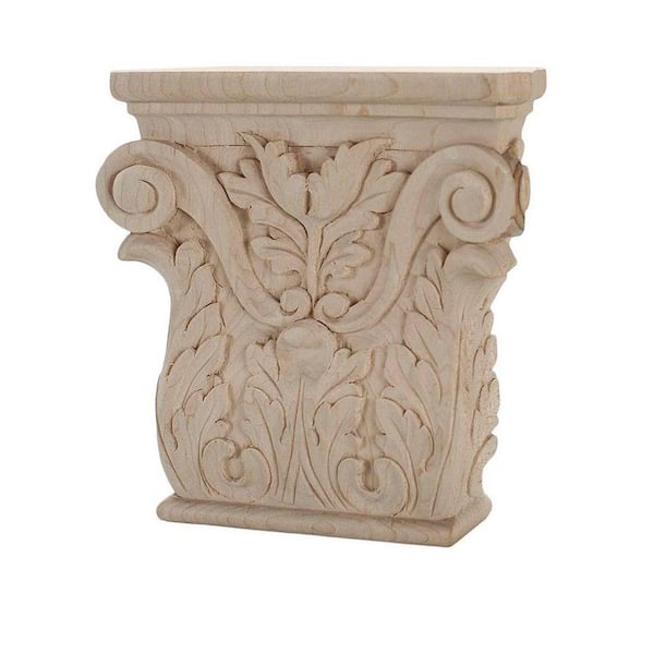American Pro Decor 5-3/8 in. x 5-1/4 in. x 1-1/8 in. Unfinished North American Solid Hard Maple Acanthus Wood Onlay Capital Wood Applique