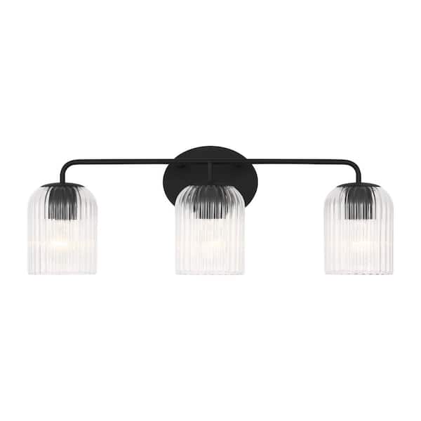 Generation Lighting - Eisele 24 in. W x 8.375 in. H 3-Light Midnight Black Dimmable Bathroom Vanity Light with No Bulbs Included