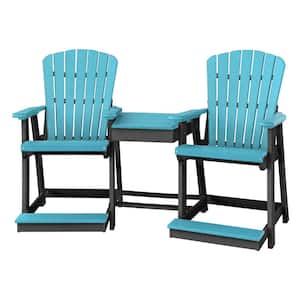 Adirondack Series Black 1-Piece High Density Plastic Outdoor Settee with Table