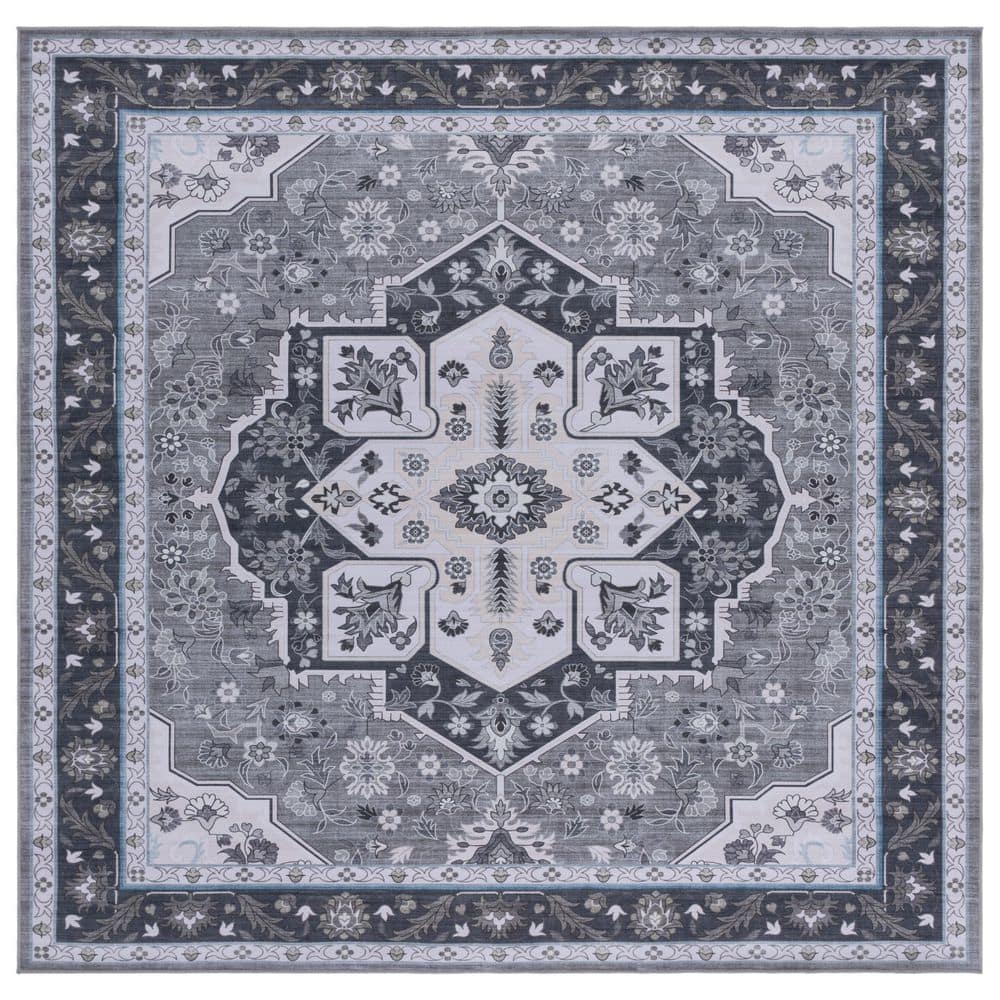 Tucson Olive/Ivory 6 ft. x 6 ft. Machine Washable Ornate Floral Medallion Square Area Rug price history on PriceWatchPro