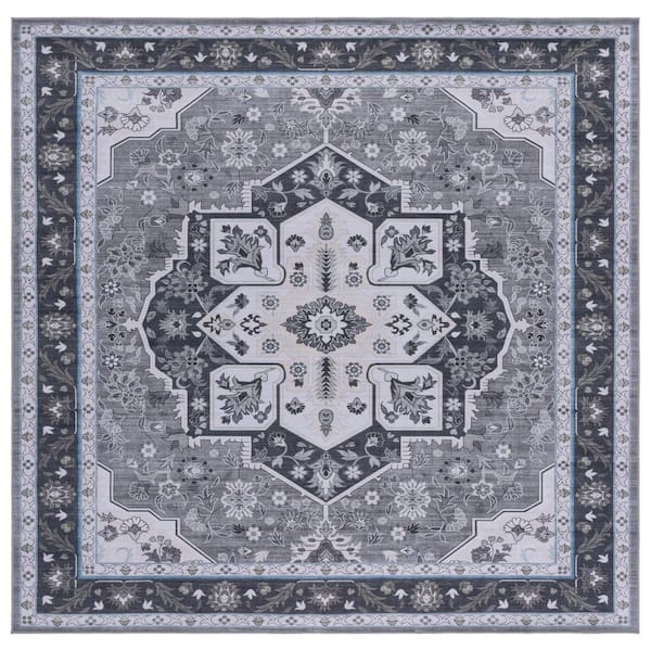 SAFAVIEH Tucson Olive/Ivory 6 ft. x 6 ft. Machine Washable Ornate Floral Medallion Square Area Rug