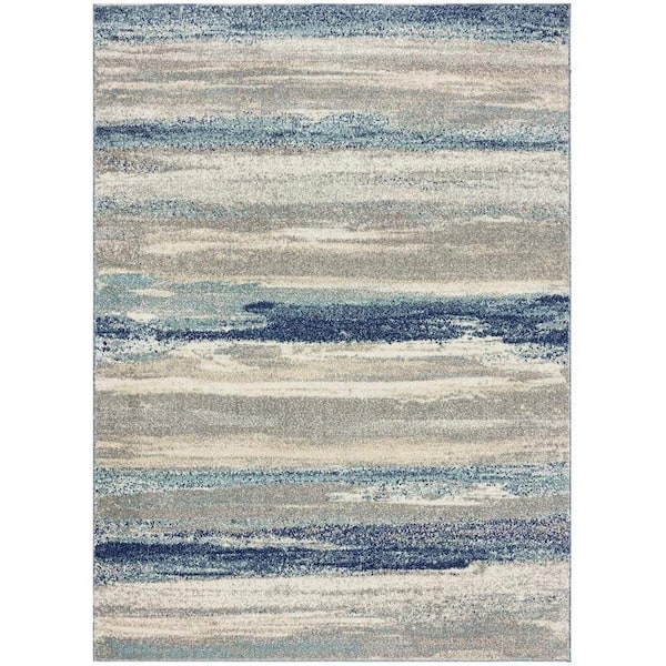 Blue 5 ft. x 7 ft. Modern Abstract Polypropylene Indoor/Outdoor Area Rug