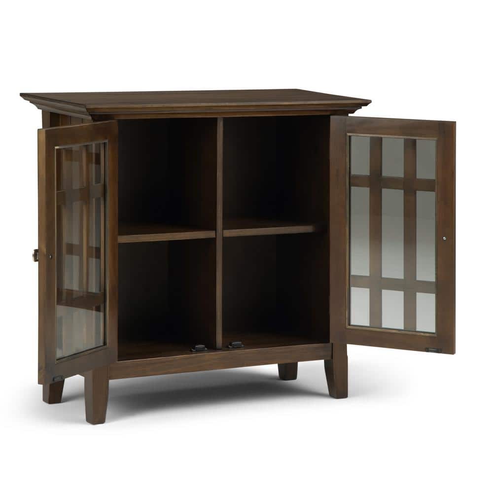 Rustic Natural Brown Solid Wood Low Storage Cabinet with Glass Doors