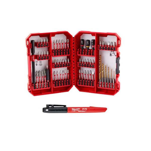SHOCKWAVE Impact Duty Alloy Steel Screw Driver Bit Set (60-Piece) w/ INKZALL Black Fine Point Perm Marker