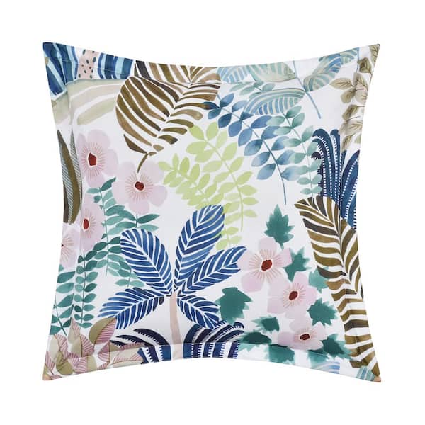 Unbranded Rockaway Teal Polyester Leaf 18 in. Square Decorative Throw Pillow 18 In. L x 18 In. W