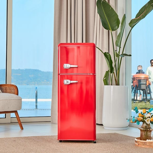 Xspracer 18 in. 4.5 cu. ft. Dual Zone Top Freezer Refrigerator in Red with LED Lighting and Adjustable Shelves