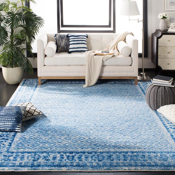 Adirondack Silver/Blue 9 ft. x 12 ft. Border Geometric Area Rug