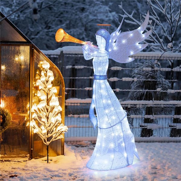 Costway 5 ft. Christmas Angel Outdoor Pre-Lit Angel with Trumpet