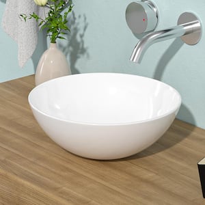13 in . Ceramic Round Vessel Bathroom Sink in White