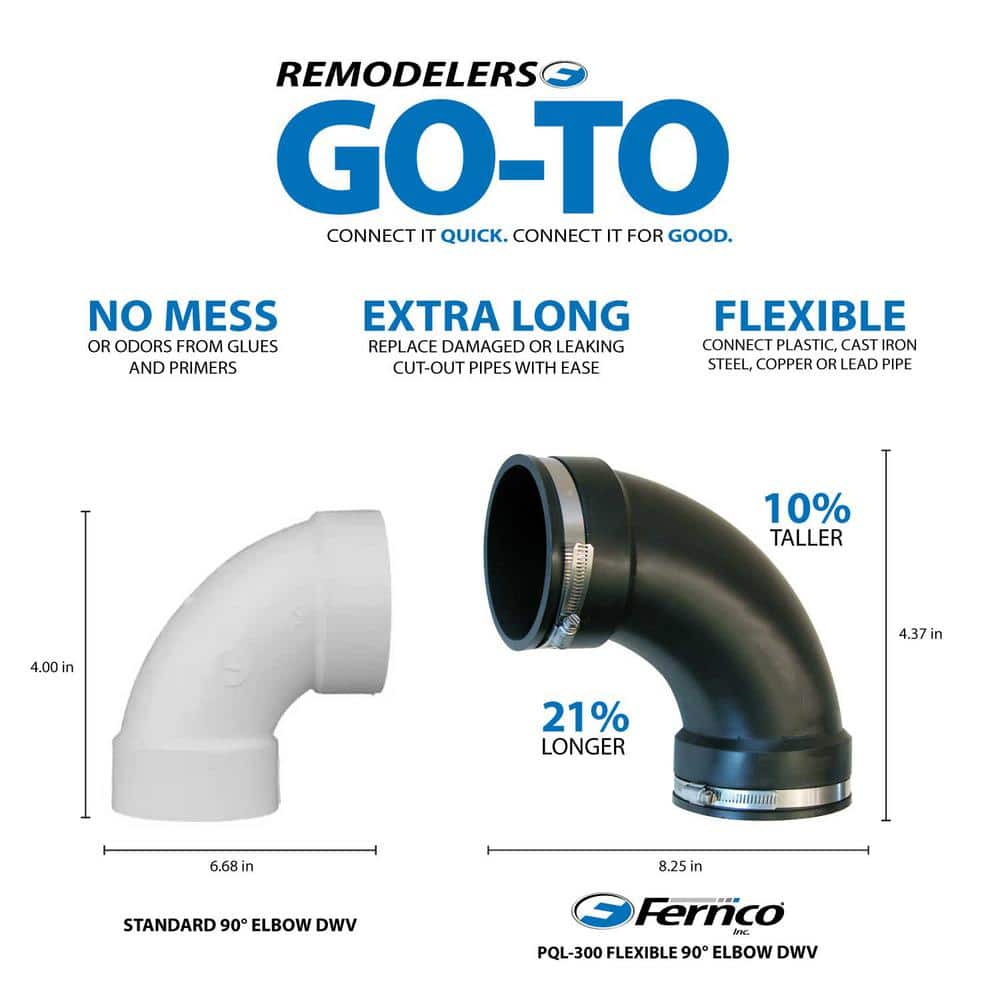 Fernco 3-inch Black PVC DWV Elbow Coupling