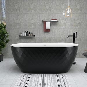 Luxurious 59 in. x 28 in. Black Acrylic Double Slipper Soaking Bathtub with Center Drain in Stainless Steel