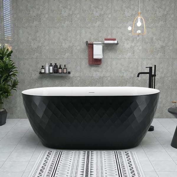UPIKER Luxurious 59 in. x 28 in. Black Acrylic Double Slipper Soaking Bathtub with Center Drain in Stainless Steel