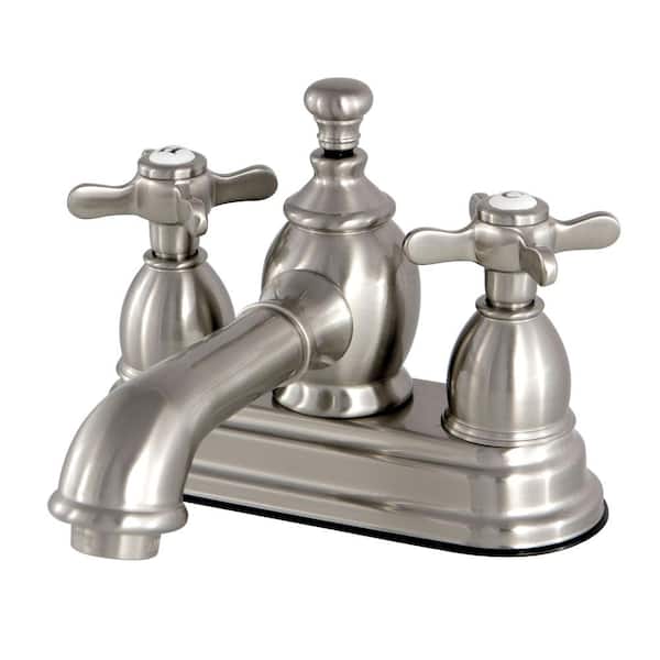 Kingston Brass Vintage Cross 4 in. Centerset 2-Handle Mid-Arc Bathroom Faucet in Brushed Nickel
