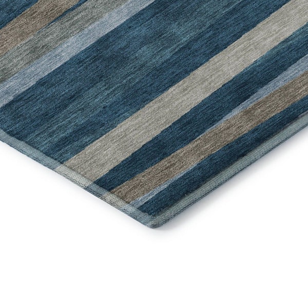 Mayfield Premium Machine Washable Abstract AMF997 Denim 2 ft. 3 in. x 7 ft. 6 in. Runner Rug