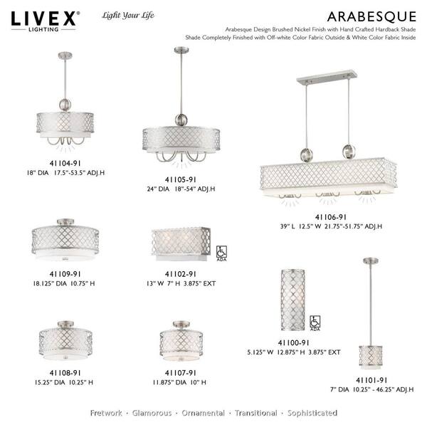 Livex Lighting Arabesque 1 Light Brushed Nickel ADA Wall Sconce