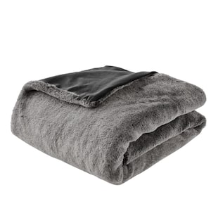 Soft Dark Gray Faux Fur Throw Blanket