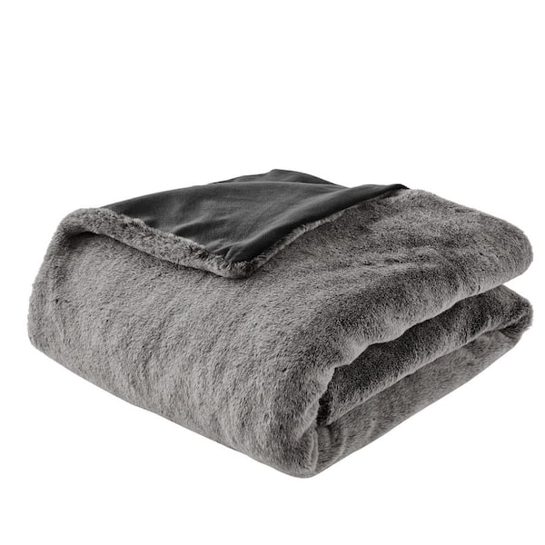 StyleWell Soft Dark Gray Faux Fur Throw Blanket