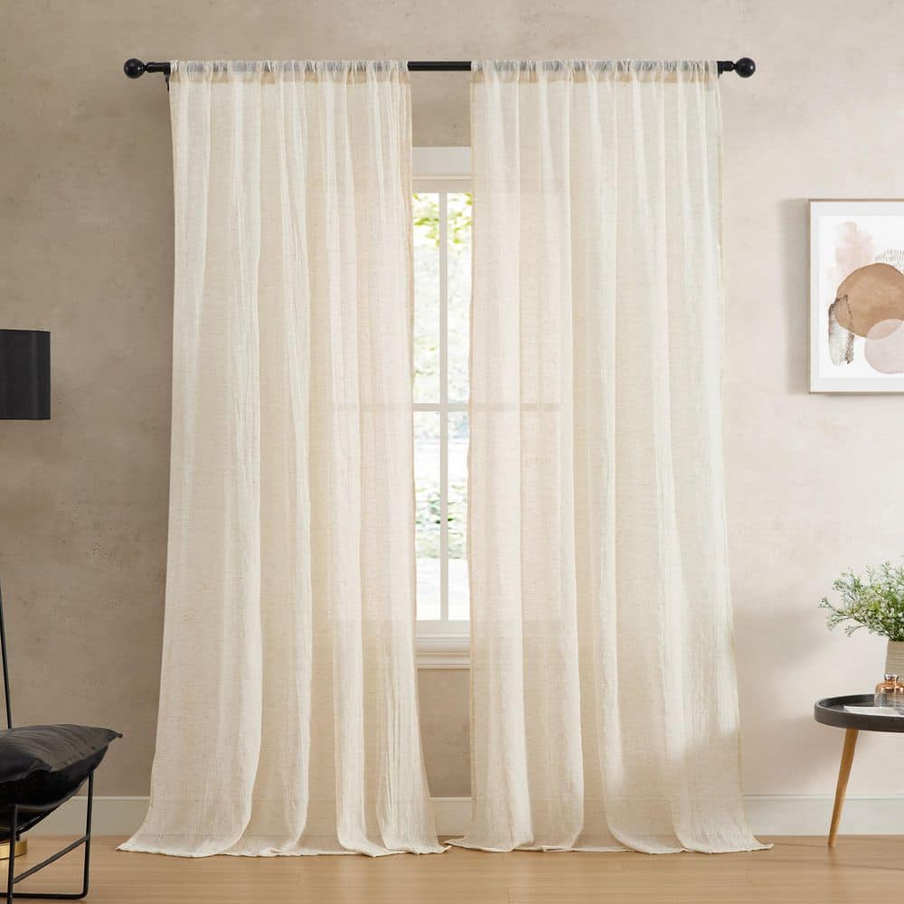 Charter Natural Faux Linen Solid 50 in. W x 84 in. L Easy Care Rod Pocket Indoor Sheer Curtain (Set of 2 Panels) price history on PriceWatchPro