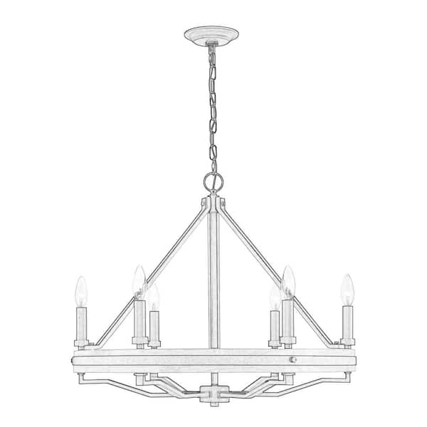 Minka Lavery - Sonoma 6-Light Dark Bronze with Natural Solid Oak Wood Wagon Wheel Chandelier for Dining Room, Kitchen No Bulbs Included