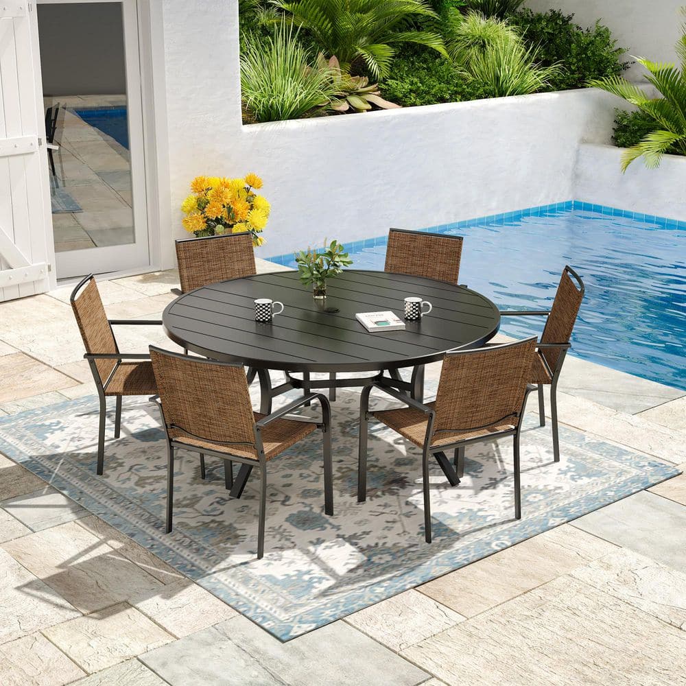"7-Piece 54"" Metal Round Outdoor Dining Set with Stackable Chairs" price history on PriceWatchPro