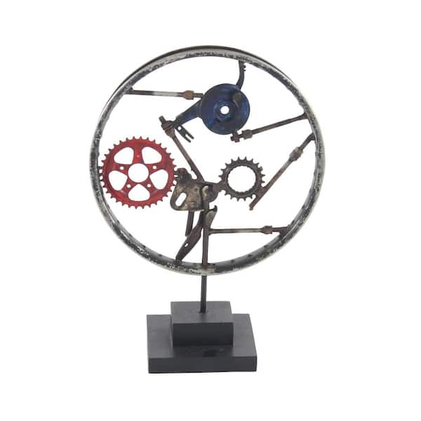 Litton Lane Grey Metal Industrial Wheel Sculpture