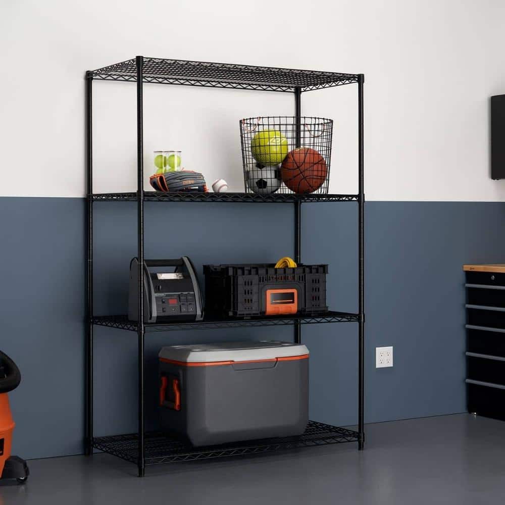Black Steel 4-Tier Commercial Wire Shelving Unit