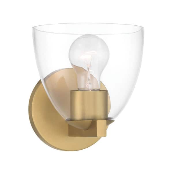 Noellea 6.5 in. 1-Light Legacy Brass Vanity Light with Clear Glass Shade