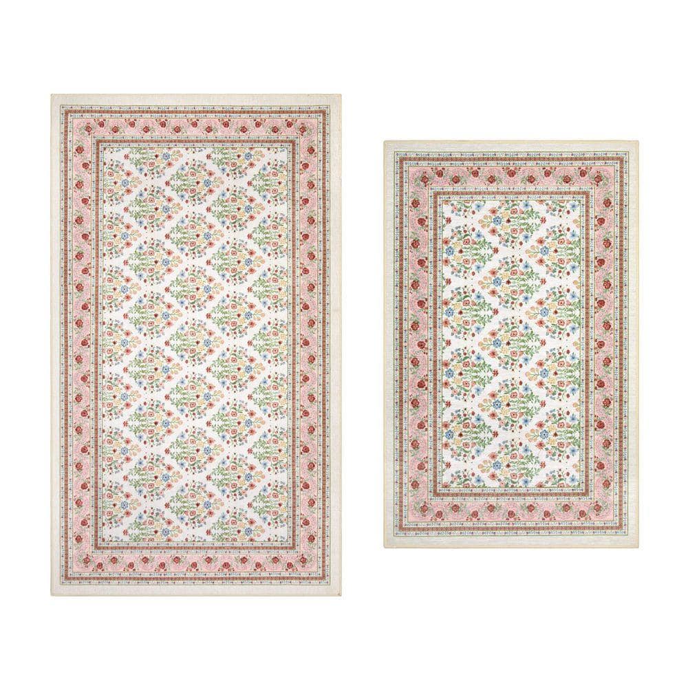 Laura Ashley Deaney 2 ft. x 4 ft. Woven Ivory Floral 2-Piece Set