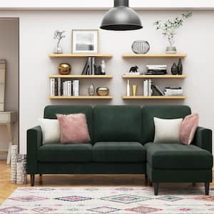 Strummer Green Velvet Reversible 3-Seater L-Shaped Sectional Sofa Couch