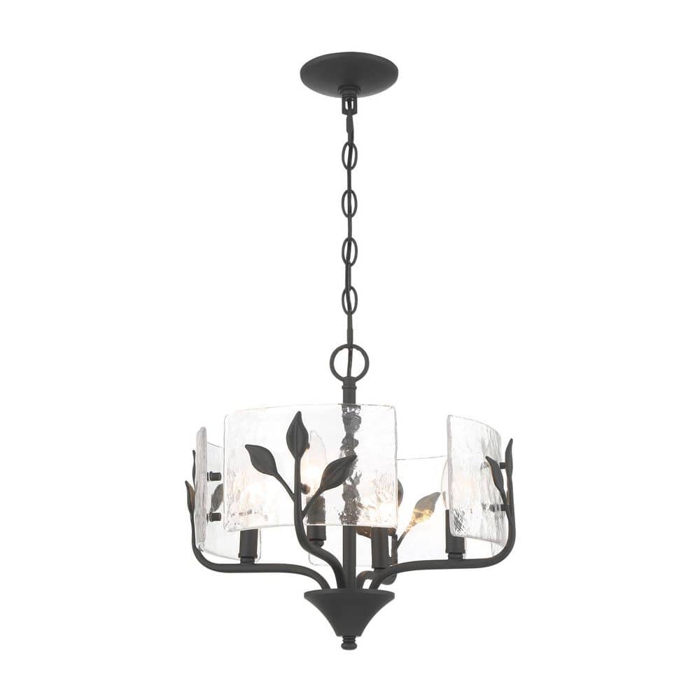 Bloem 60-Watt 4-Light Natural Black Drum Pendant Light with Hammered Water Glass and No Bulbs Included price history on PriceWatchPro