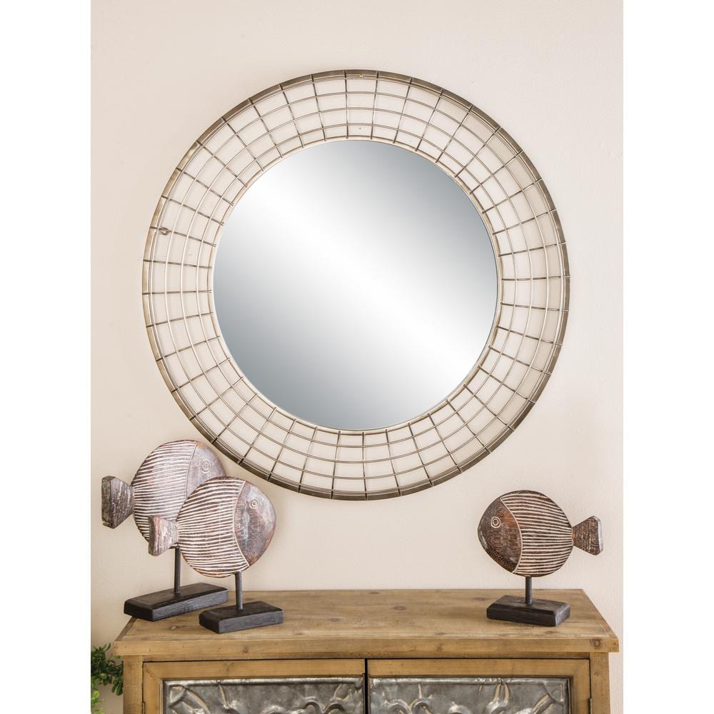 Sleek 36" Black Iron Round Wall Mirror for Industrial Elegance