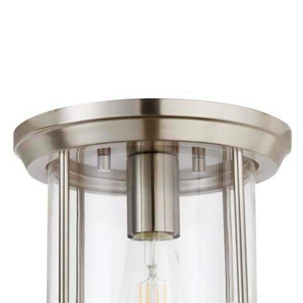 Brushed Nickel and Glass Cylinder Flush Mount Light