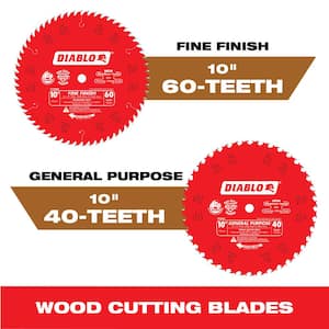 10in. x 40 Tooth General Purpose & 60 Tooth Fine Finish Saw Blade for Wood (2-Pack)